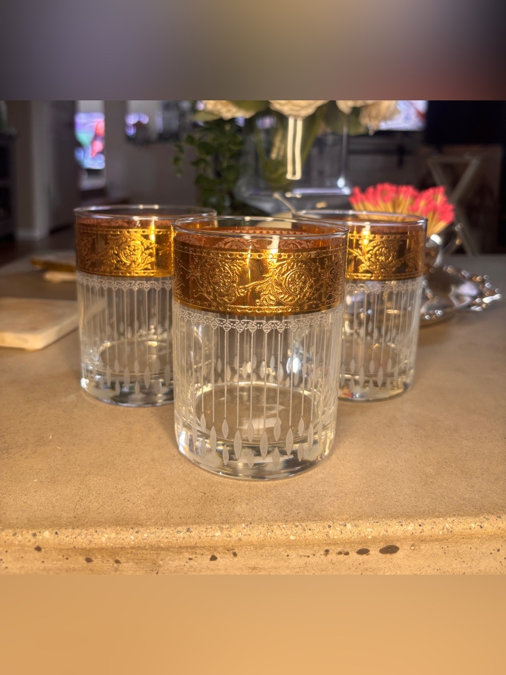 Vintage Culver Tyrol 22K Gold Double Old Fashioned Rocks Glasses MCM Set of 3